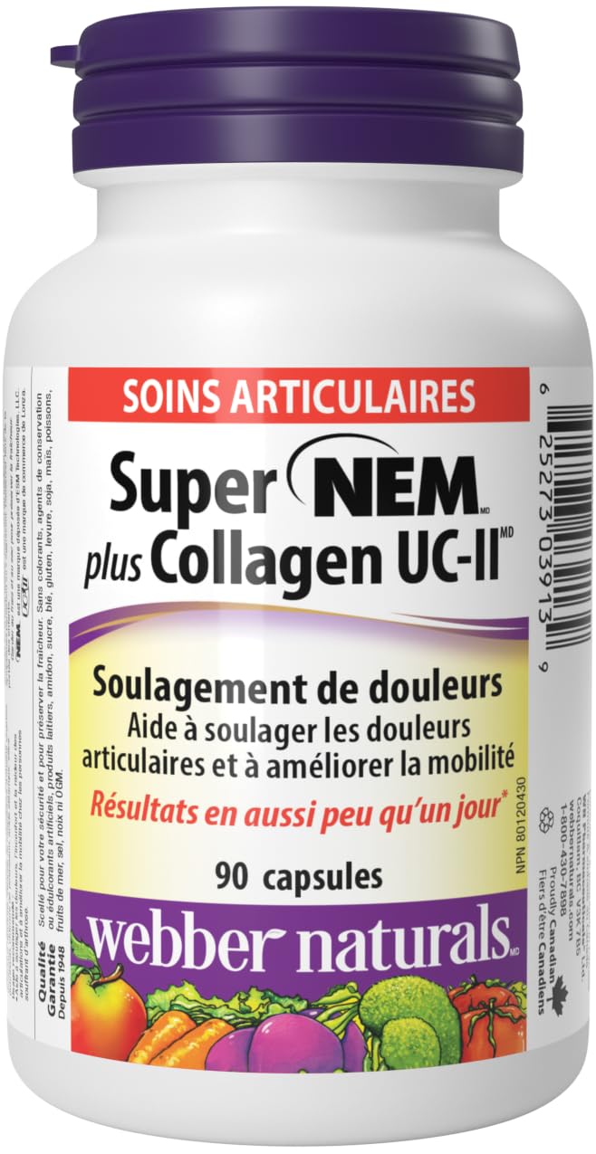 Webber Naturals Super NEM Plus UC-II Collagen, 90 Capsules, Eggshell Membrane to Help Relieve Joint Pain, Stiffness, and Mobility - Available at All In One Marketplace Canada