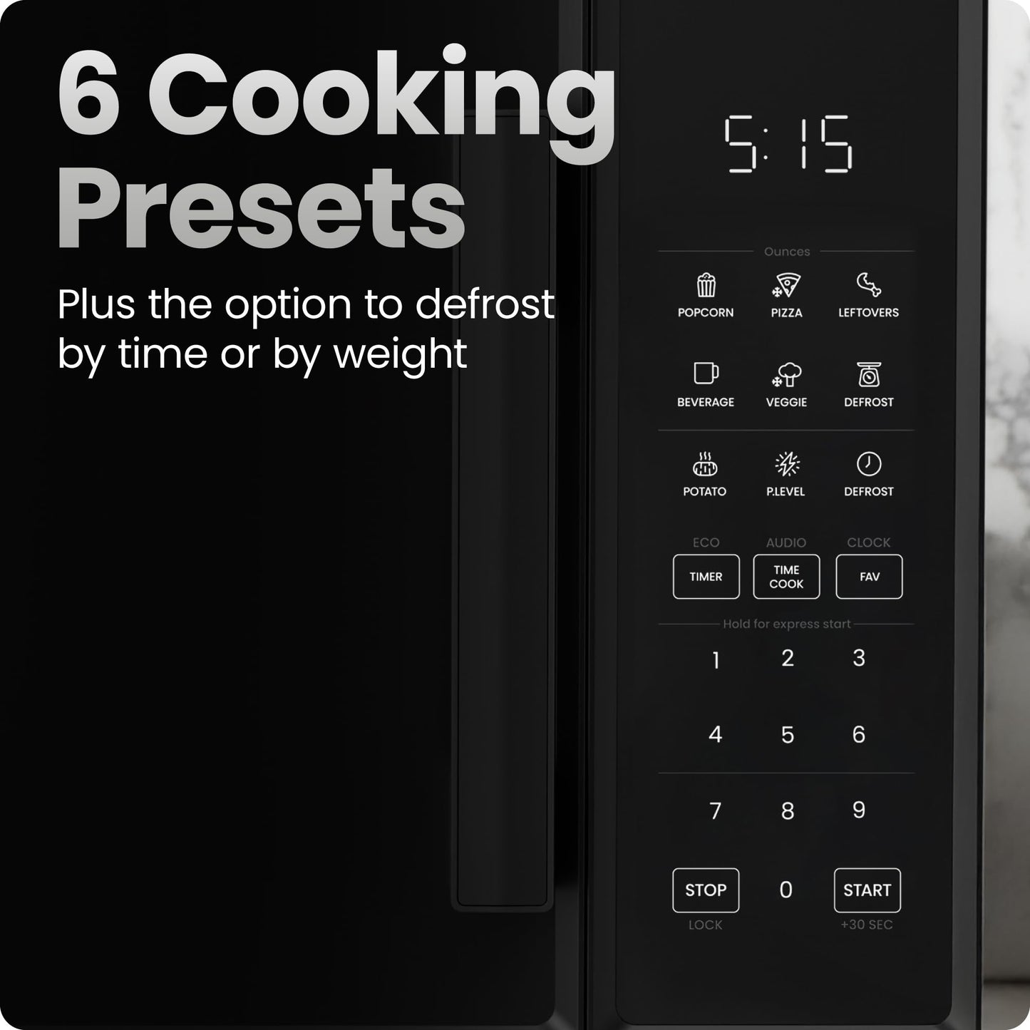 Chefman Countertop Microwave Oven 0.9 Cu. Ft., 900 Watts with 10 Power Levels, 6 Cooking Presets with One-Touch Express Cook, Eco Mode, Child Safety Lock, & Mute Button - Black - Available at All In One Marketplace Canada