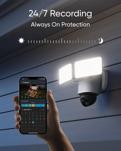 eufy Security Floodlight Camera E340 Wired, 360° Pan and Tilt, 24/7 Recording, Dual-Band Wi-Fi, 2,000 Lumens, Motion-Activated, Dual Camera, HomeBase 3 Compatible, Local Storage, No Monthly Fee - Available at All In One Marketplace Canada