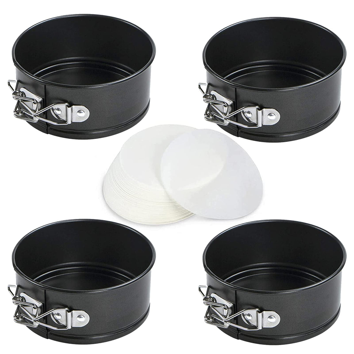 4-Inch Springform Pans Set, 4 Pack Non-Stick Cheesecake Pan, Leakproof Round Cake Pan, Removable Bottom Baking Pans, for Mini Cake, Pizzas and Quiches, Cheesecakes, Include 50 Pcs Cake Paper 🍁 All In One Marketplace Canada
