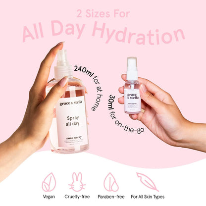 Grace and Stella Award Winning Rose Water Facial Spray (240ml) - Vegan - Rose Water Spray For Face - Rosewater Spray Toner Rose Hydrosol - Rose Spray Facial Mist - Rosewater Spray Toner Rose Hydrosol - Spray all Day - Available at All In One Marketplace Canada
