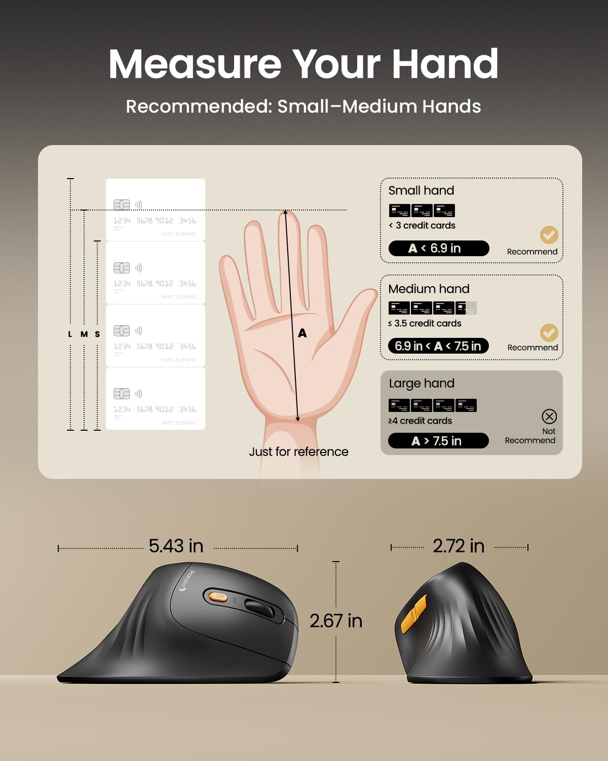 ProtoArc Ergonomic Vertical Mouse, EM11 NL Bluetooth Mouse Wireless Rechargeable Mice with 3 Devices (Bluetooth or USB), Vertical Wireless Mouse for Computer, iPad, Mac, Windows (Black) - Available at All In One Marketplace Canada