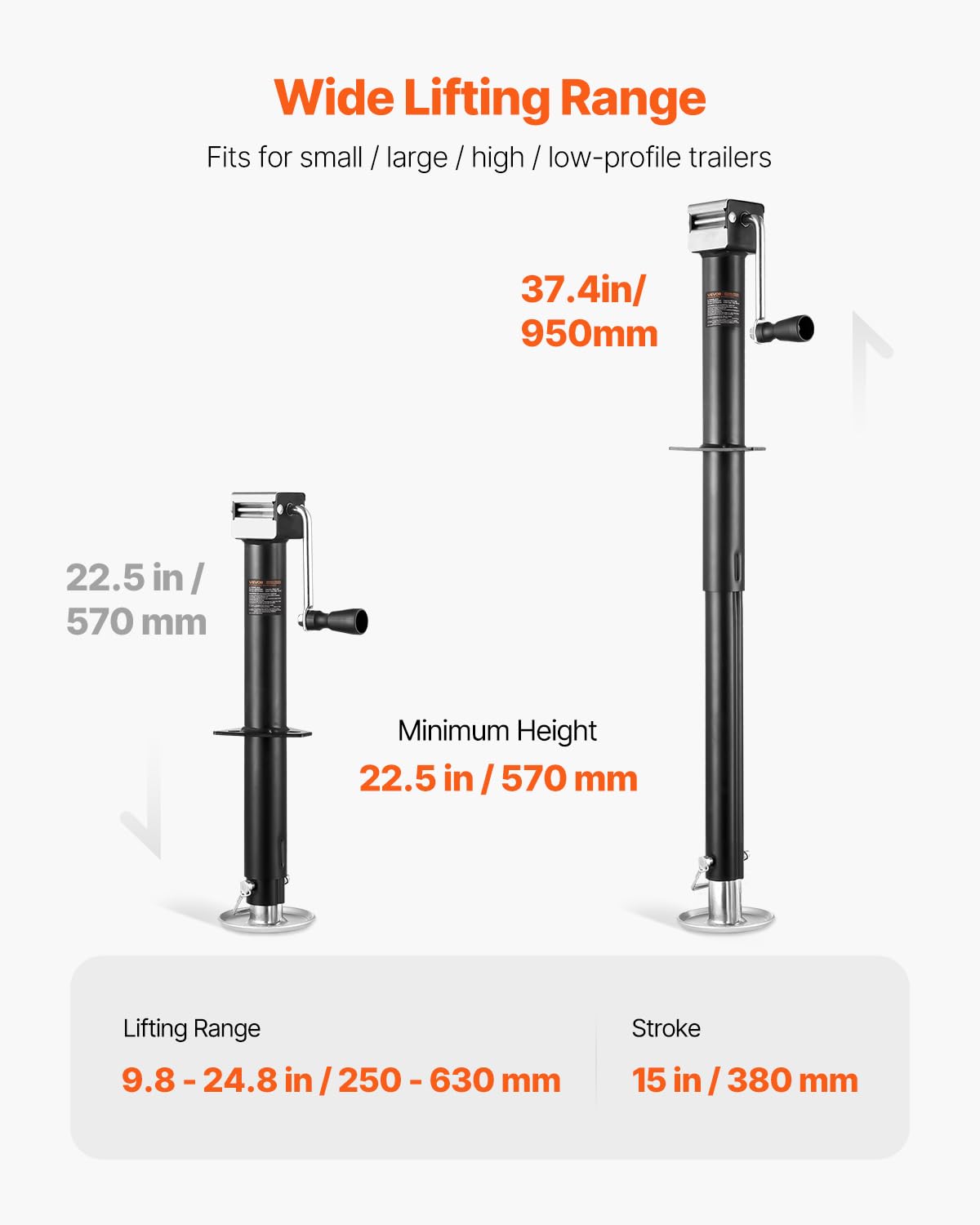 VEVOR A-Frame Trailer Jack, 5000 lbs Dynamic Load Capacity, Trailer Jack Stand with Handle & Rectangular Footpad, 15-inch Vertical Travel, Suitable for RV, Horse, Utility Trailers, Yacht Trailers VEVOR