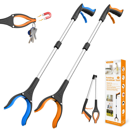 REWKCY 32in/83cm Grabber Reacher Tool 2-Pack, Foldable Reacher Grabber with 360° Rotating Jaw & Magnet, Heavy Duty Pick Up Stick for Seniors - Available at All In One Marketplace Canada