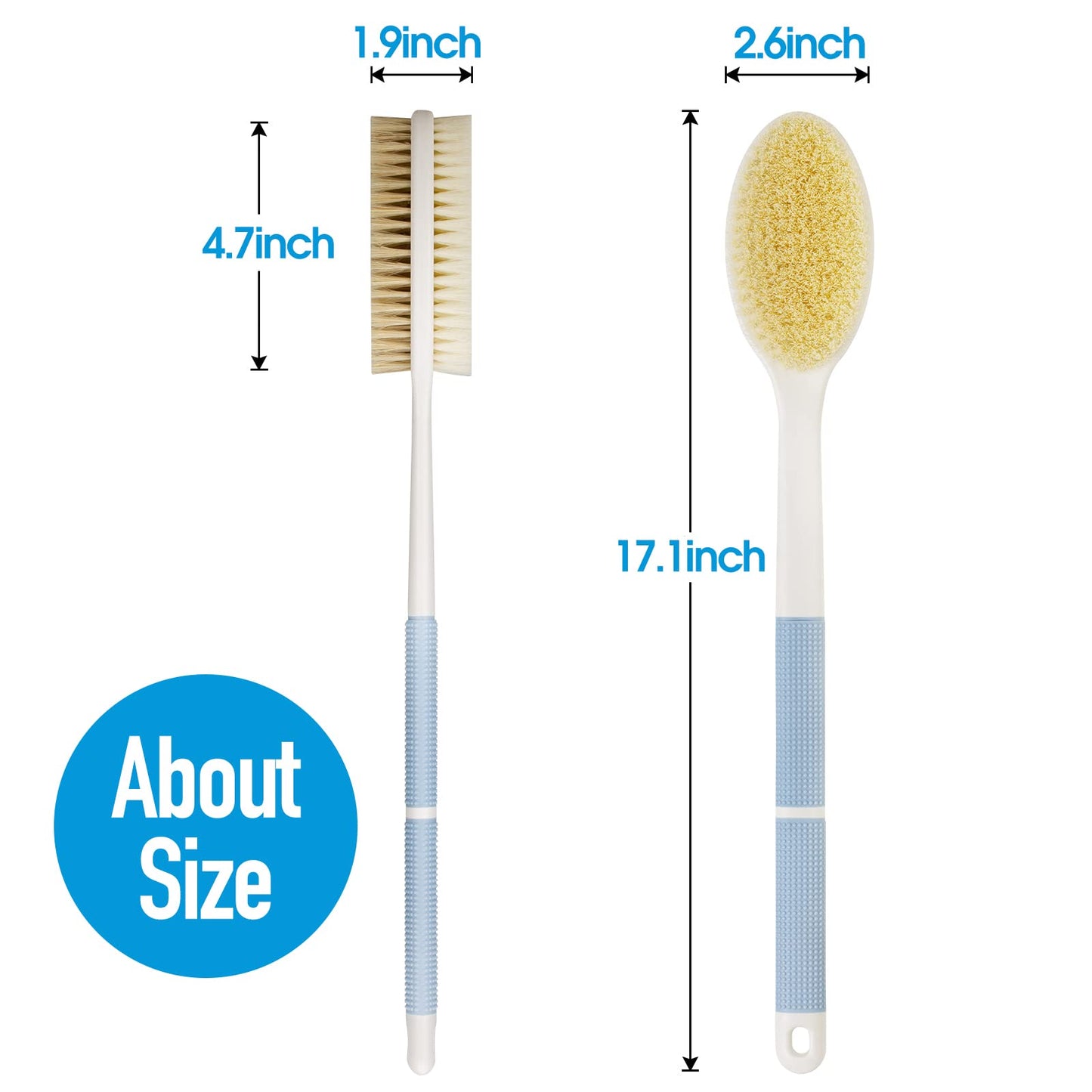 Backski Back Scrubber Anti Slip for Shower,Shower Brush Long Handle with Stiff and Soft Bristles,Body Exfoliator for Bath or Dry Brush(Blue) - Available at All In One Marketplace Canada