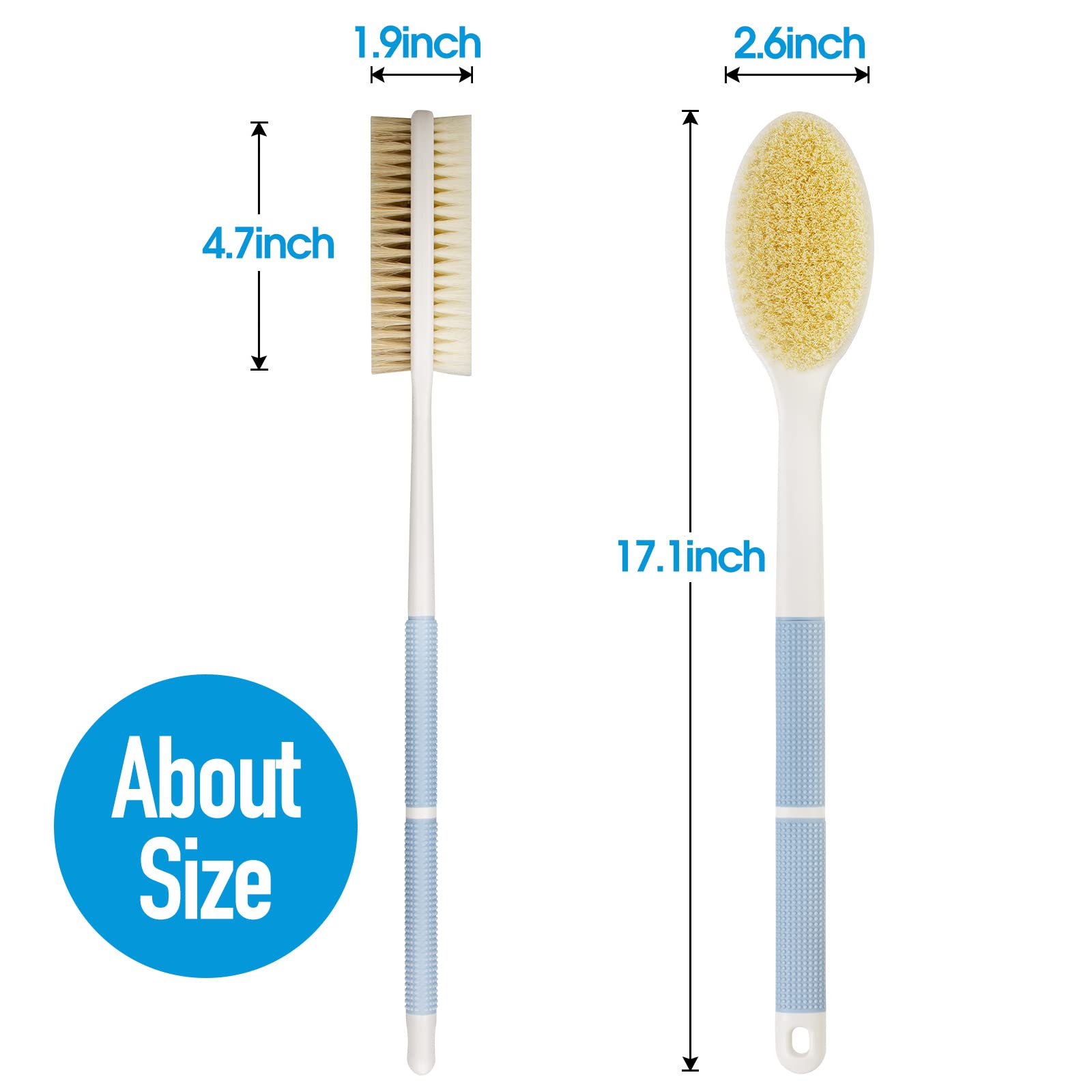 Backski Back Scrubber Anti Slip for Shower,Shower Brush Long Handle with Stiff and Soft Bristles,Body Exfoliator for Bath or Dry Brush(Blue) - Available at All In One Marketplace Canada