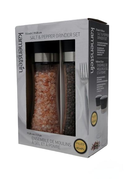 Kamensteín - Salt & Pepper Grinder Set, Includes Black Peppercorns and Pink Himalayan Salt (7.5inch) - Available at All In One Marketplace Canada