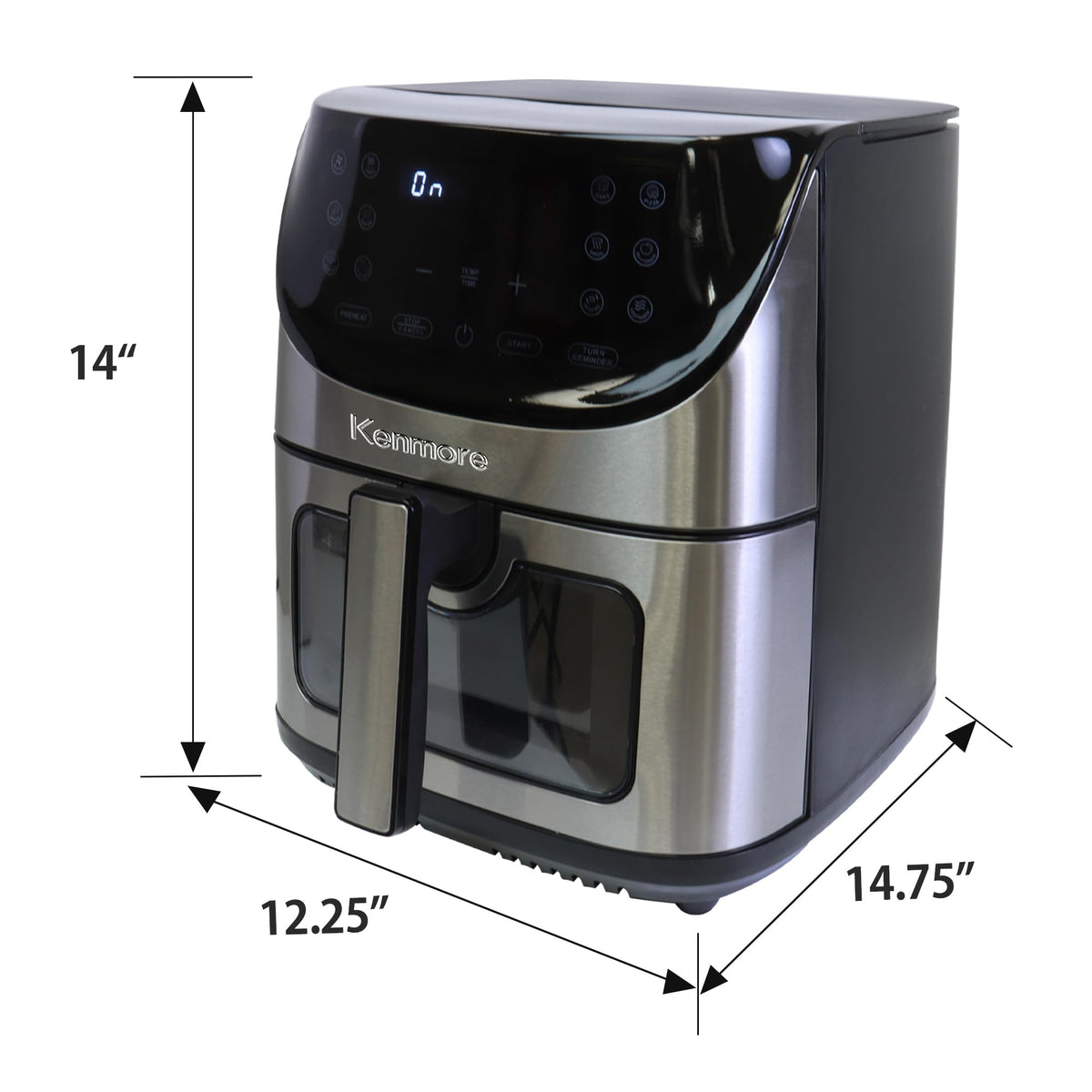 Kenmore 8 Qt Air Fryer 1700W 12 Presets Digital Touch Screen Stainless Steel Family Size Nonstick Basket Easy Cleanup Dishwasher Safe OilLess Cooking