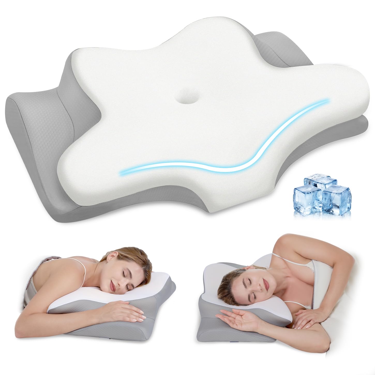 Missleep Cervical Neck Pillow,Memory Foam Pillows for Relieving Neck and Shoulder Pain, Neck Support Pillow for Side Sleepers, 2 Heights Ergonomic Pillow with Breathable Ice Silk Cover White - Available at All In One Marketplace Canada
