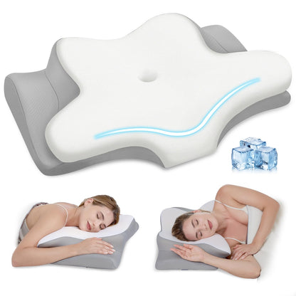 Missleep Cervical Neck Pillow,Memory Foam Pillows for Relieving Neck and Shoulder Pain, Neck Support Pillow for Side Sleepers, 2 Heights Ergonomic Pillow with Breathable Ice Silk Cover White - Available at All In One Marketplace Canada