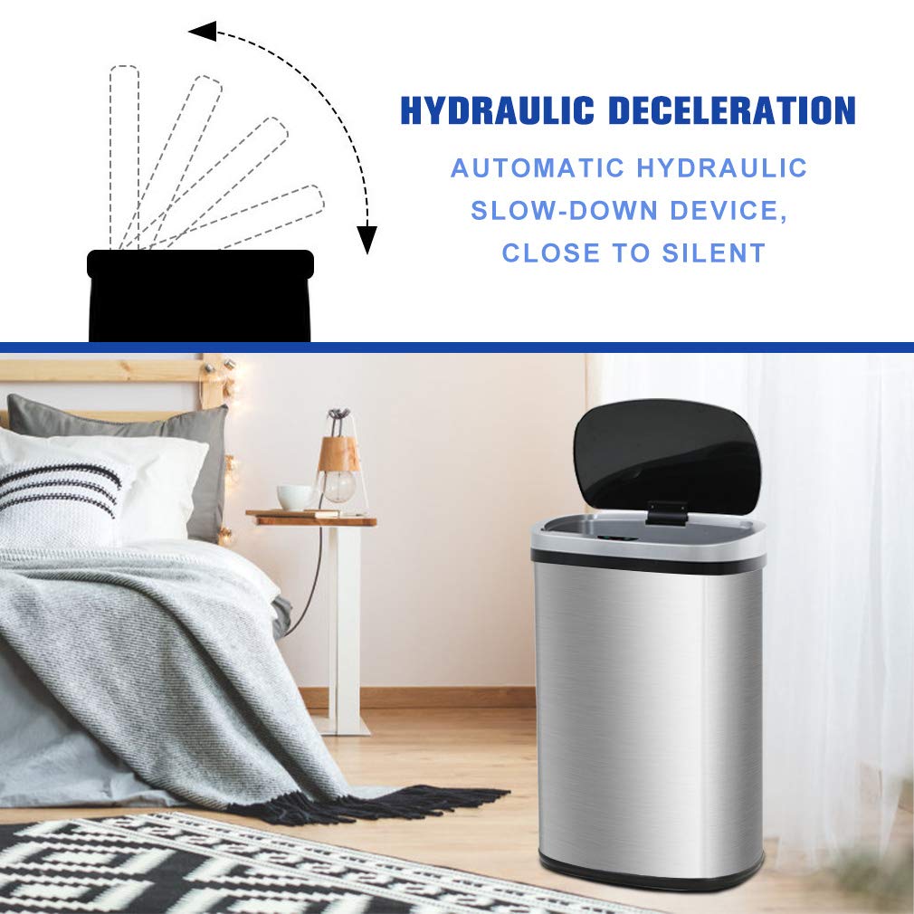 FDW Garbage Can 13 Gallon 50 Liter Kitchen Trash Can for Bathroom Bedroom Home Office Automatic Touch Free High-Capacity with Lid Brushed Stainless Steel Waste Bin - Available at All In One Marketplace Canada
