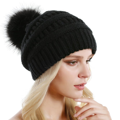 Queenfur Knit Slouchy Beanie for Women Thick Baggy Hat Faux Fur Pompom Winter Hat 🍁 All In One Marketplace Canada