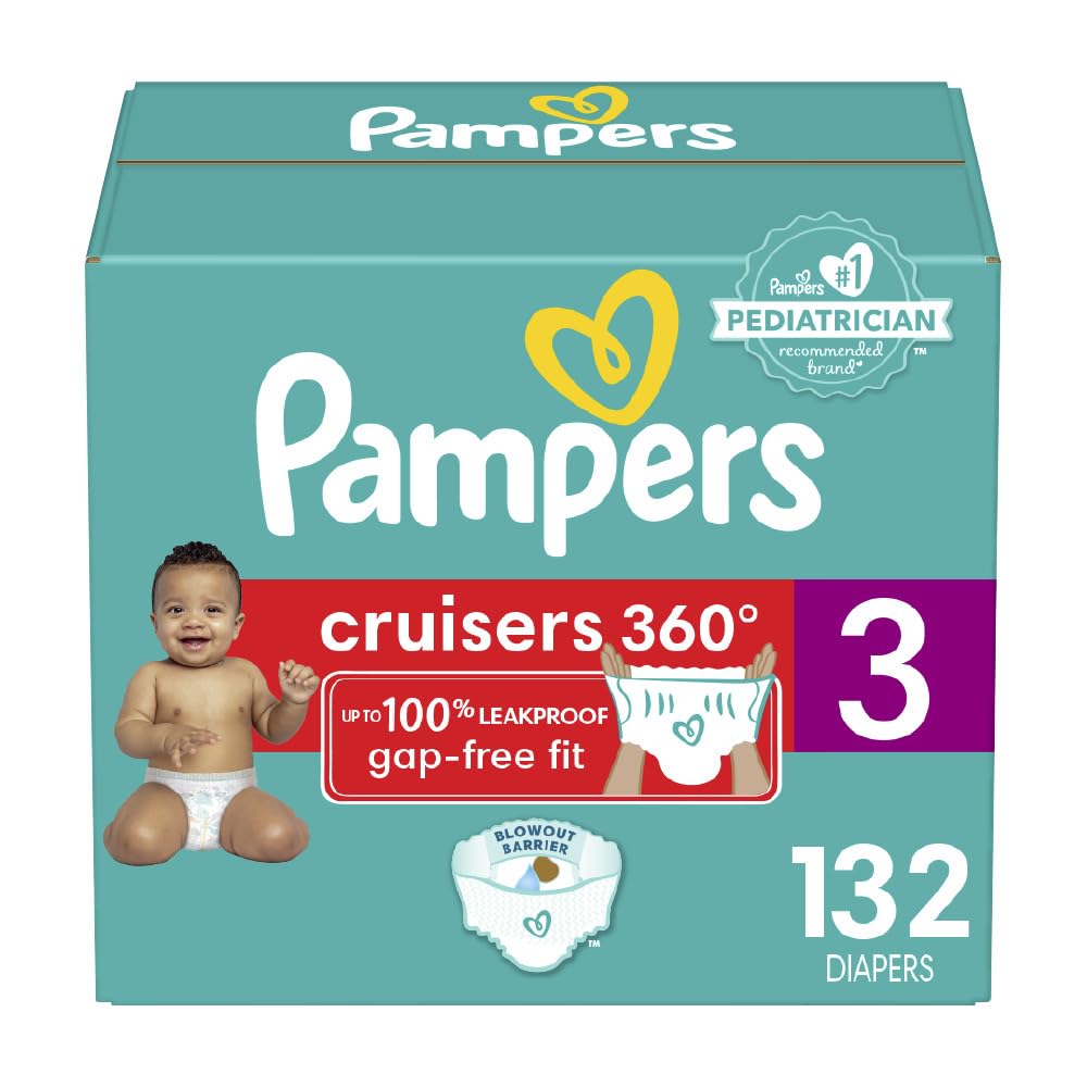 Pampers Diapers - Cruisers 360 degrees - Size 3, 132 Count, up to 100% Leakproof Fit, Designed for Active Babies, Pull On Diaper, EZ Off Tabs Designed for Easy Changes