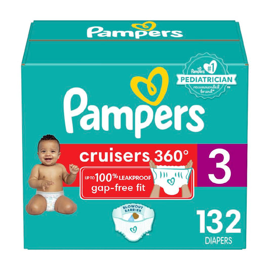Pampers Diapers - Cruisers 360 degrees - Size 3, 132 Count, up to 100% Leakproof Fit, Designed for Active Babies, Pull On Diaper, EZ Off Tabs Designed for Easy Changes