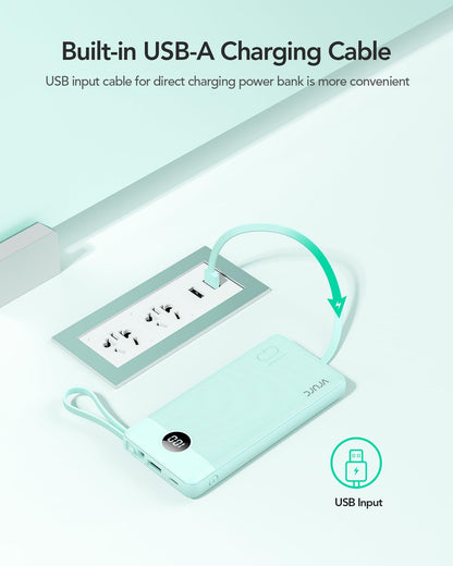 VRURC Portable Charger with Built-in Cables, 10000mAh Power Bank