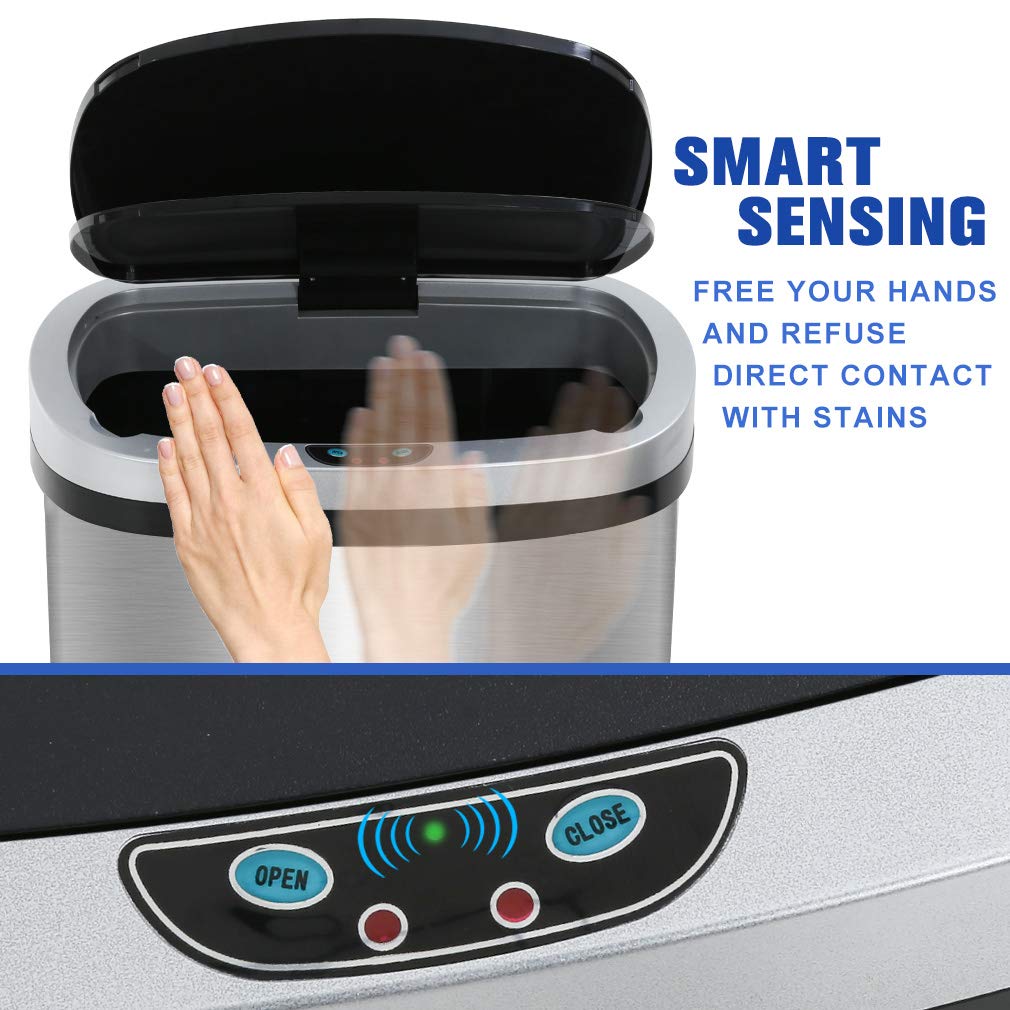 FDW Garbage Can 13 Gallon 50 Liter Kitchen Trash Can for Bathroom Bedroom Home Office Automatic Touch Free High-Capacity with Lid Brushed Stainless Steel Waste Bin - Available at All In One Marketplace Canada