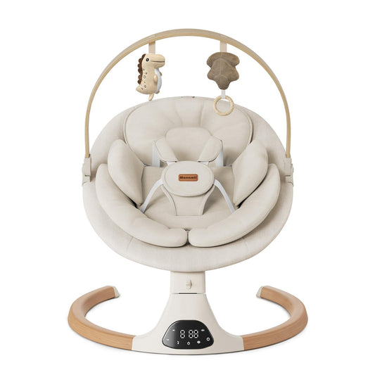 Baby Swings for Infants, Monamii Baby Swing, Bluetooth Infant Swing with Music Speaker, 5 Speeds and Remote Control, Electric Swing for Baby, Portable Baby Swing, Indoor & Outdoor Use (Light Beige) - Available at All In One Marketplace Canada
