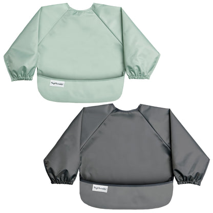Tiny Twinkle Mess Proof Baby Bib, 2 Pack Long Sleeve Bib Outfit, Waterproof Bibs for Toddlers, Machine Washable, Tug Proof Sage + Charcoal 6-24M 🍁 All In One Marketplace Canada