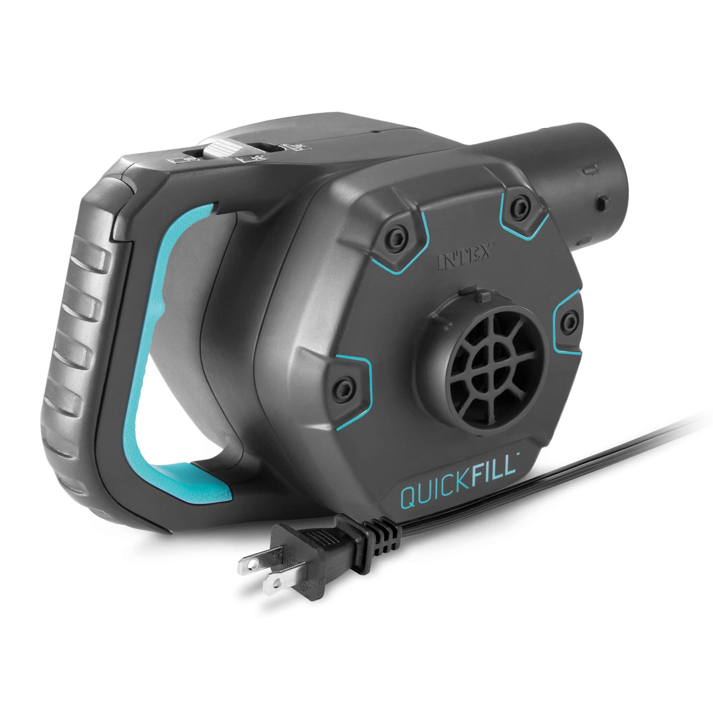 INTEX 66643E QuickFill 120 Volt AC Electric Pump: Inflates and Deflates Air Mattresses – Includes 3 Interrconnecting Nozzles – Easy Carry Handle – 1100 L/Min Air Flow – Indoor Use Intex