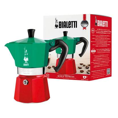 Bialetti Moka Express 6-Cup Aluminum Stovetop Espresso Maker, Tricolore - Available at All In One Marketplace Canada