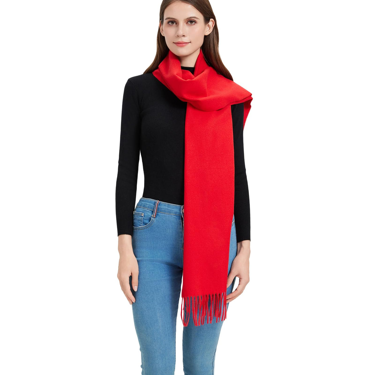 Red Scarf for Women-Soft Warm Tassels Long Scarves for Fall Winter Travel(CA-Style 27-Red) 🍁 All In One Marketplace Canada
