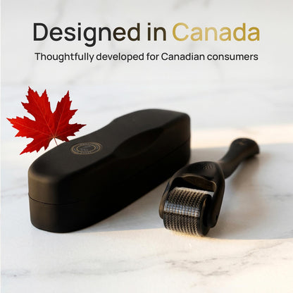 DermTech Derma Microneedling Roller - 0.5mm Titanium Needles - Designed in Canada - 540 Needles - For Men and Women - Beard Roller Face Roller (Matte Black) - Available at All In One Marketplace Canada