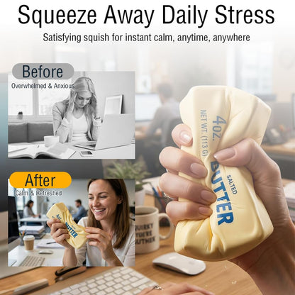 4 PCS Squishy Cheese Butter, 2 PCS Squishy Butter and 2 PCS Cheese, Stress Relief Cube Block, Yellow Unbreakable Figurine Simulation Cheeses Ball (2 Cheeses+2 Butter)