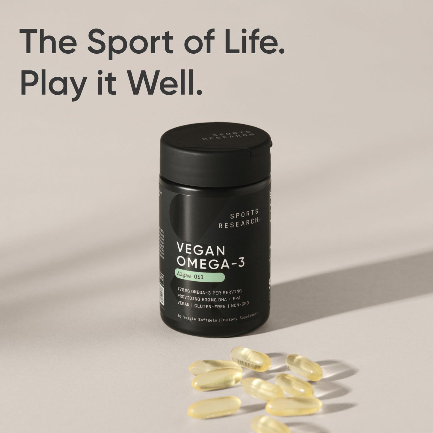 Sports Research Vegan Omega-3 Fish Oil Alternative from Algae Oil - Highest Levels of DHA & EPA Fatty Acids | Non-GMO Verified & Vegan Certified - 60 Veggie Softgels (Carrageenan Free) - Available at All In One Marketplace Canada