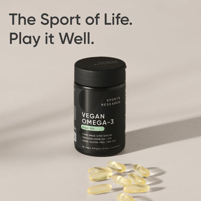 Sports Research Vegan Omega-3 Fish Oil Alternative from Algae Oil - Highest Levels of DHA & EPA Fatty Acids | Non-GMO Verified & Vegan Certified - 60 Veggie Softgels (Carrageenan Free) - Available at All In One Marketplace Canada