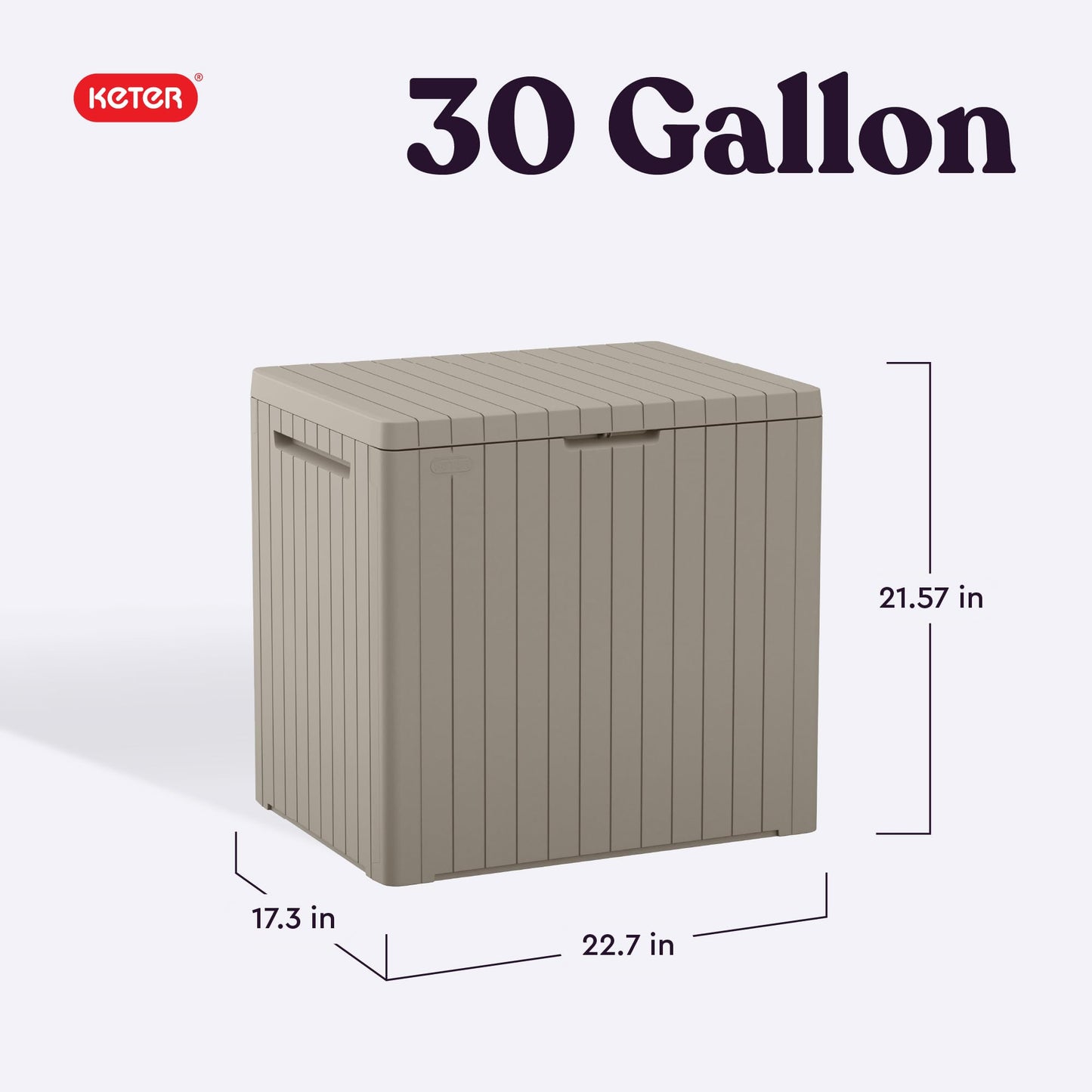 Keter City 30 Gallon Resin Outdoor Storage Box and Patio Furniture Side Table for Pool and Garden Accessories, Beige Keter