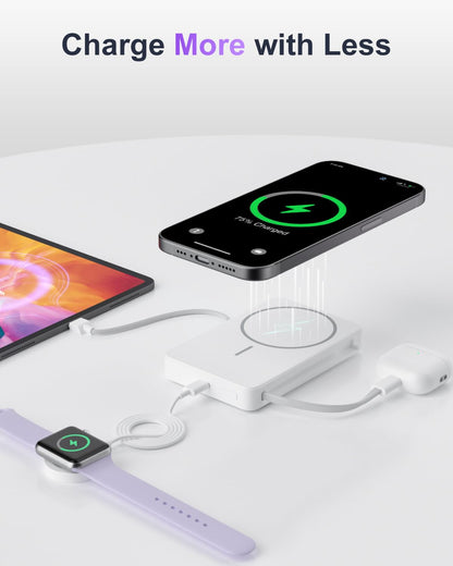Magnetic Power Bank, 10,000mAh Wireless Portable Charger for Mag-Safe 15W Fast Charging, Battery Pack with USB-C/Lightning Cable 22.5W in/Out for iPhone 17/16/15/14/13/12 Series, AirPods & More - Available at All In One Marketplace Canada