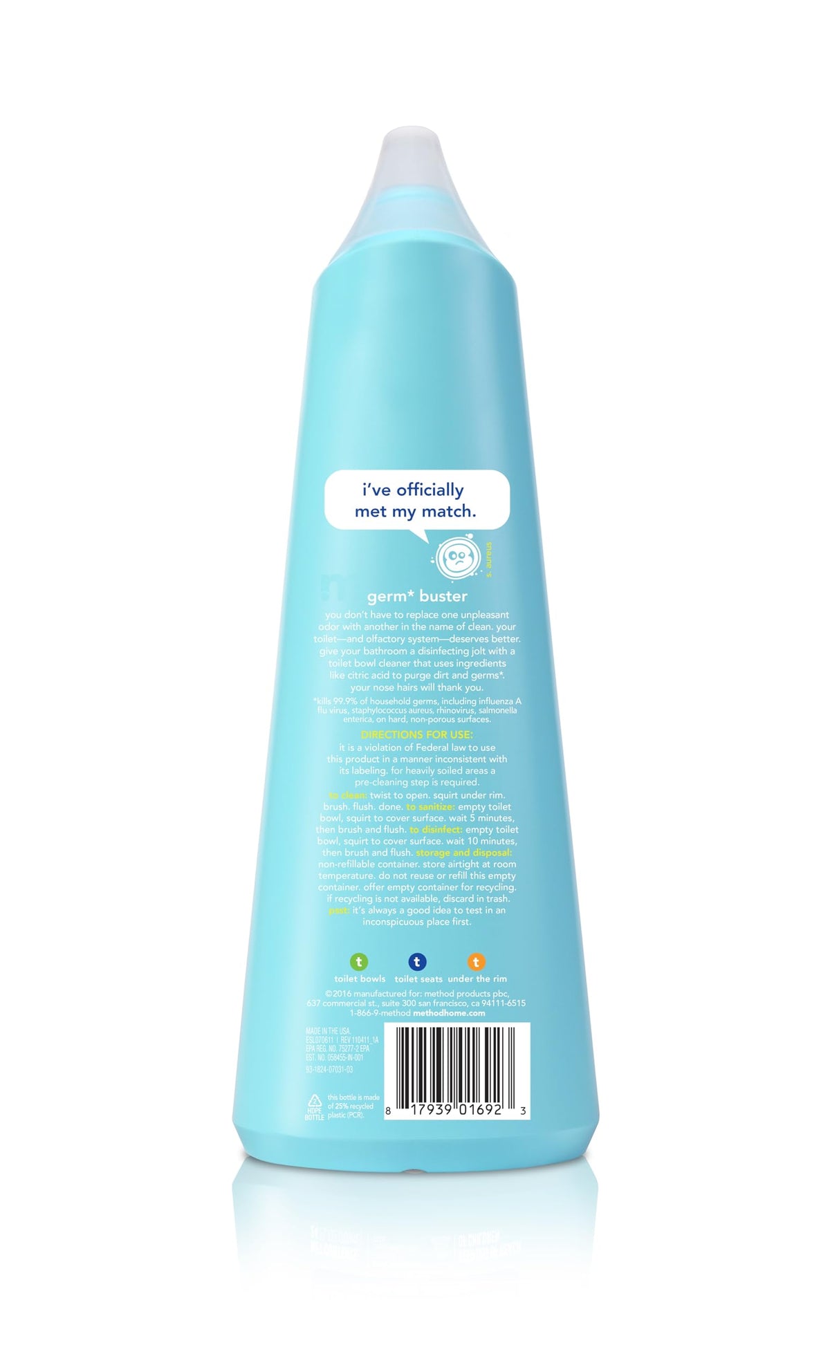 Method Toilet Bowl Cleaner, Biodegradable and Powergreen Toilet Cleaner that Cuts Through Grease and Grime Buildup, Spearmint Scent, 709 ml Bottle, 6 Pack