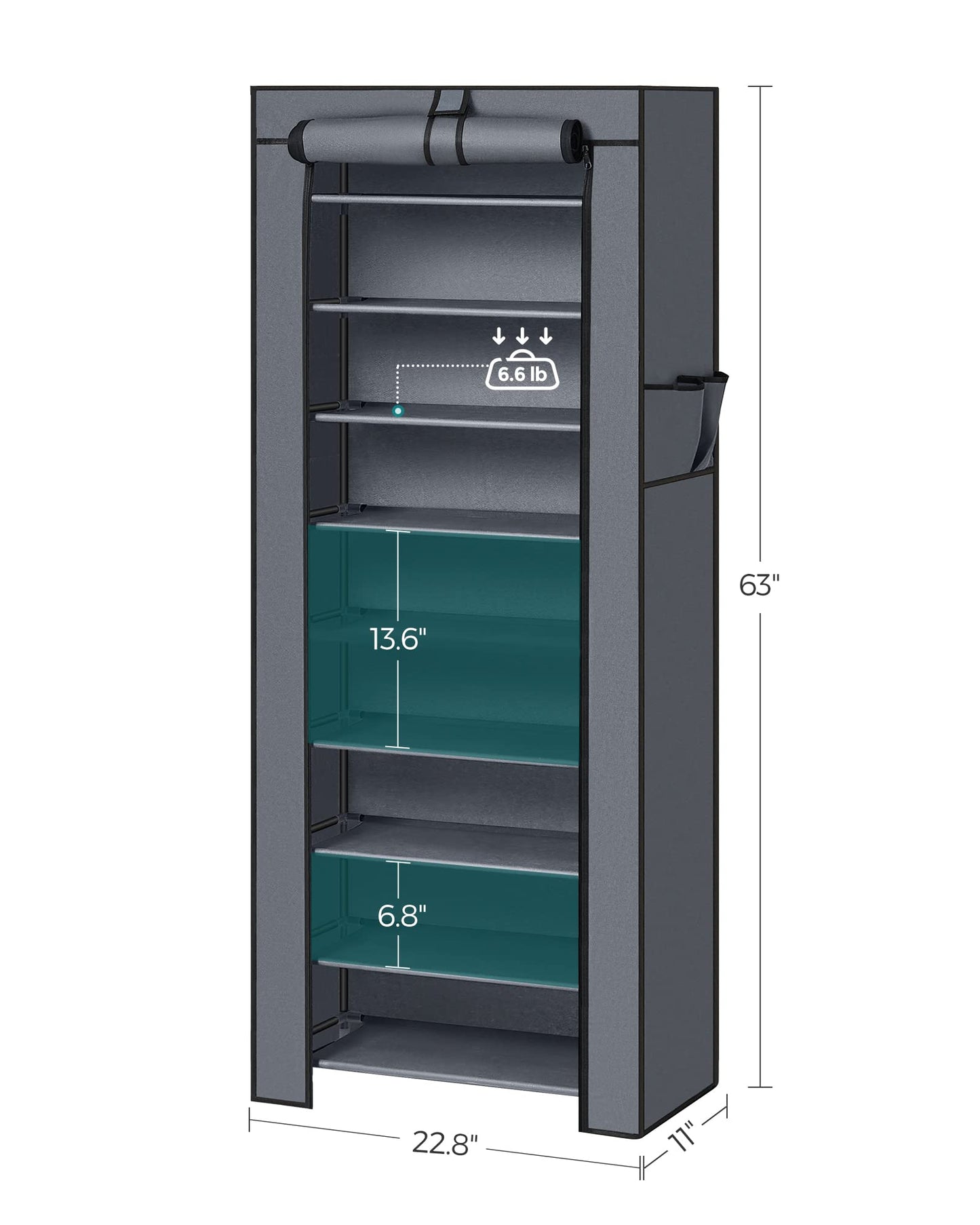 SONGMICS 10-Tier Shoe Rack, Shoe Storage Organizer Cabinet with Dustproof Cover, Free-Standing, for Closet, Entryway, Hold 27-35 Pairs, for Sneakers, High Heels, Gray URXJ10G01 SONGMICS