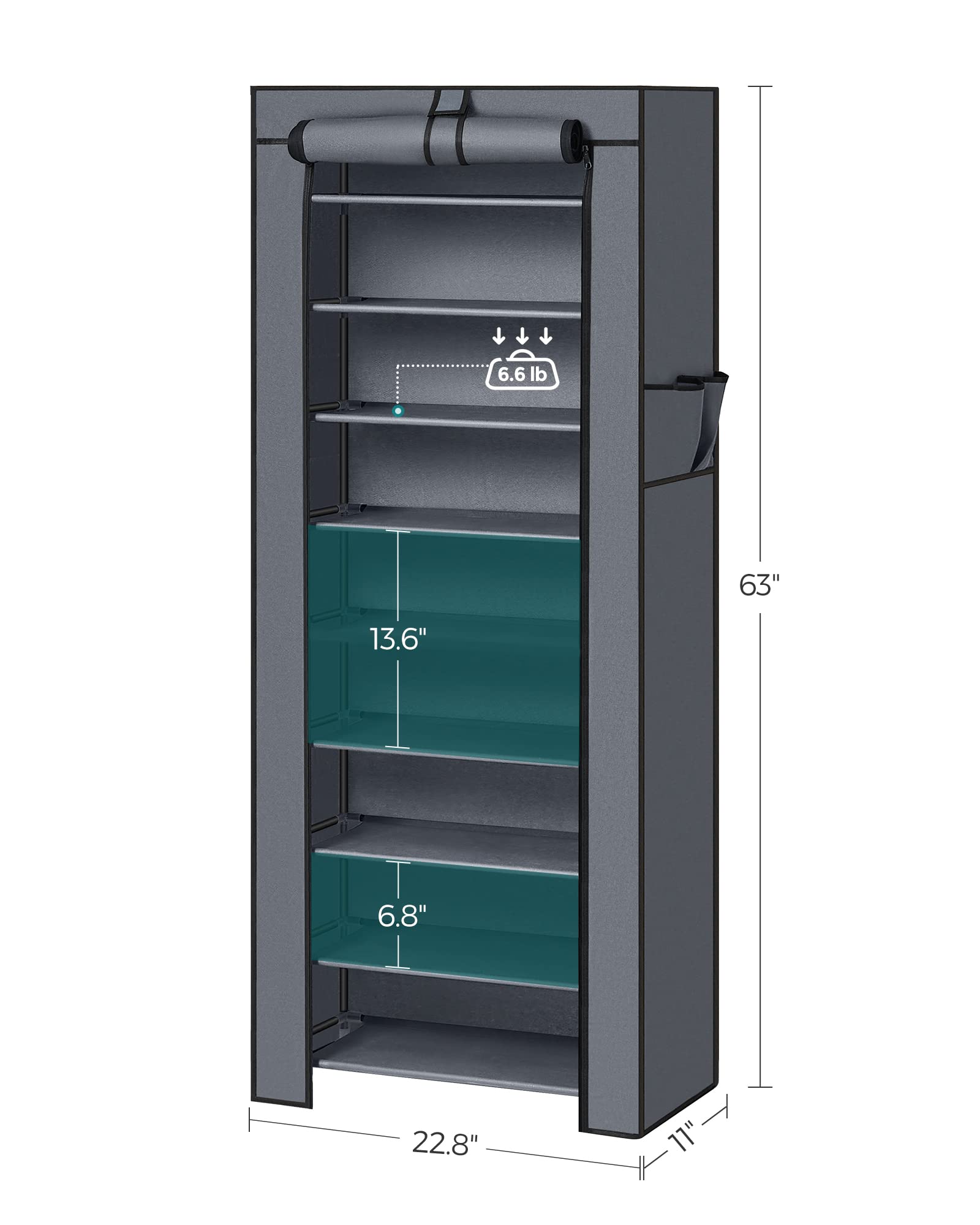 SONGMICS 10-Tier Shoe Rack, Shoe Storage Organizer Cabinet with Dustproof Cover, Free-Standing, for Closet, Entryway, Hold 27-35 Pairs, for Sneakers, High Heels, Gray URXJ10G01 SONGMICS