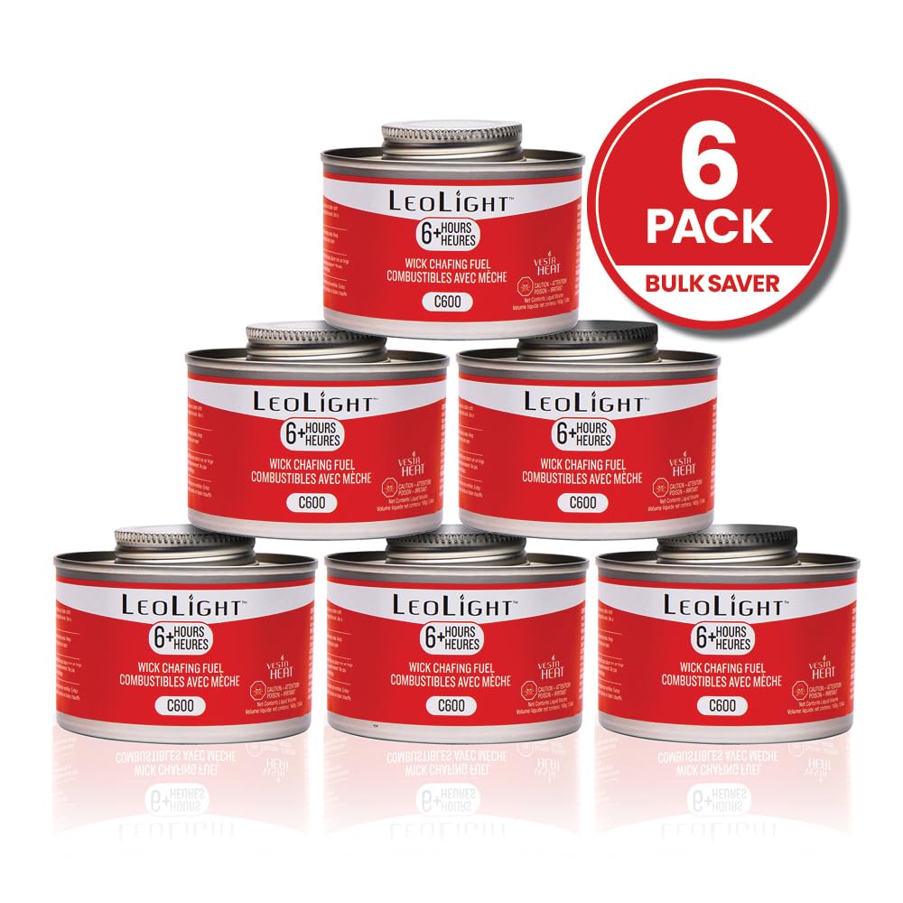 6 Pack Chafing Fuel 6 Hour Burn – Odorless, Smokeless & Spill-Proof Wick, 7.8oz Food Warmer Fuel for Chafing Dish Buffet Set & Catering Use, LeoLight - Available at All In One Marketplace Canada
