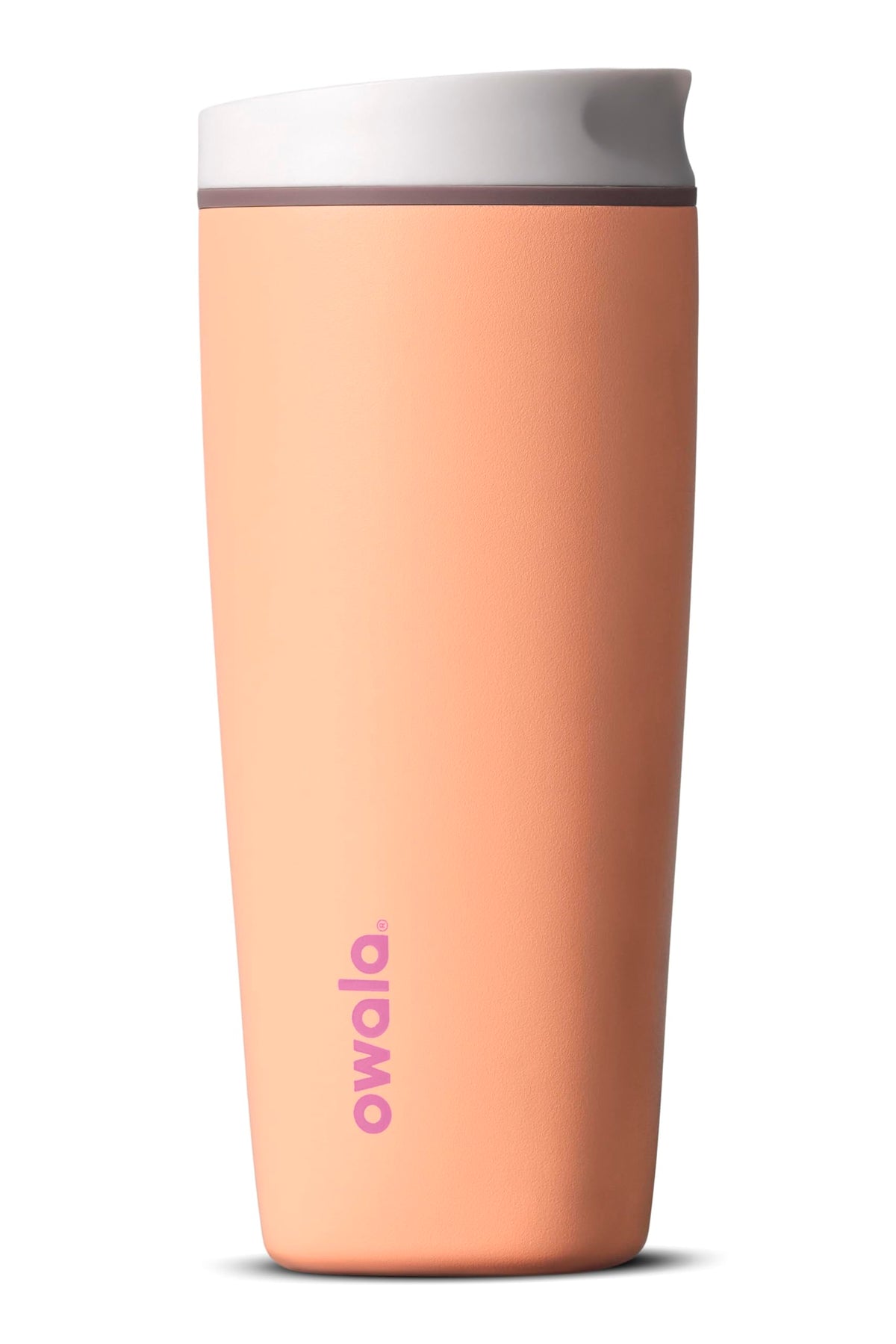 Owala SmoothSip Slider Insulated Stainless Steel Coffee Tumbler, Reusable Iced Coffee Cup, Hot Coffee Travel Mug, BPA Free 20 oz, Peachy Keen