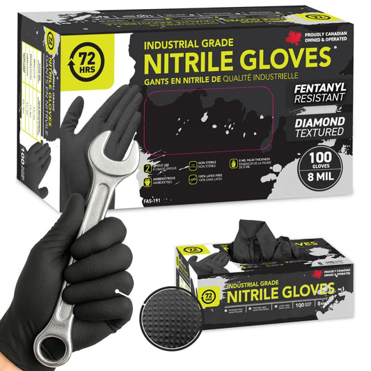 Gants en nitrile noir 72HRS - Gants jetables en caoutchouc 8 mil (100 unités, Grand)