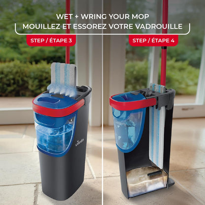 Vileda H2prO Flat Mop and Bucket Set | 100% Clean & Dirty Water Separation | Wall Mop, Baseboard Cleaning Tool | Machine Washable Reusable Microfiber Mop Head | Safe on All Floor Types