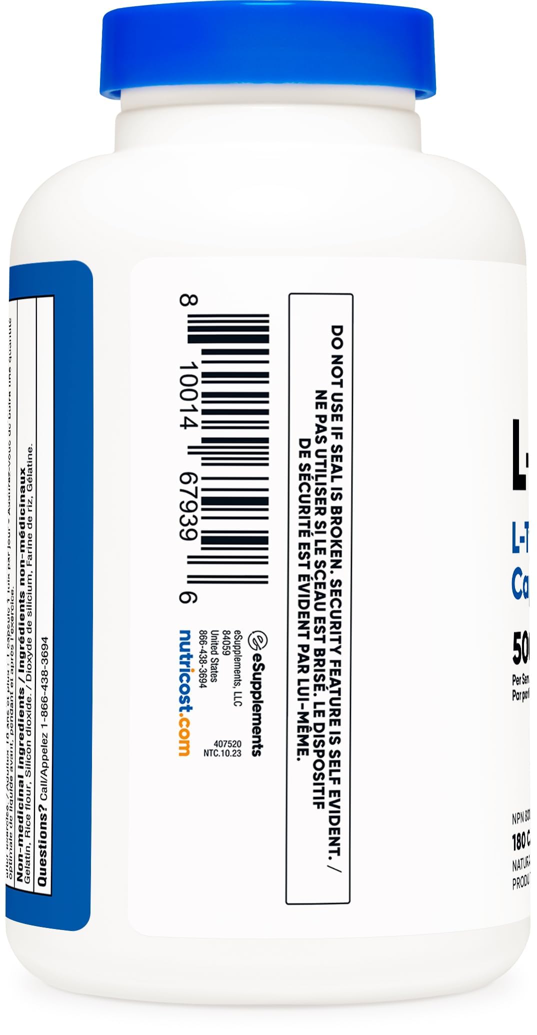 Nutricost L-Tyrosine Supplement (500mg) 180 Capsules - Gluten Free & Non-GMO - Available at All In One Marketplace Canada
