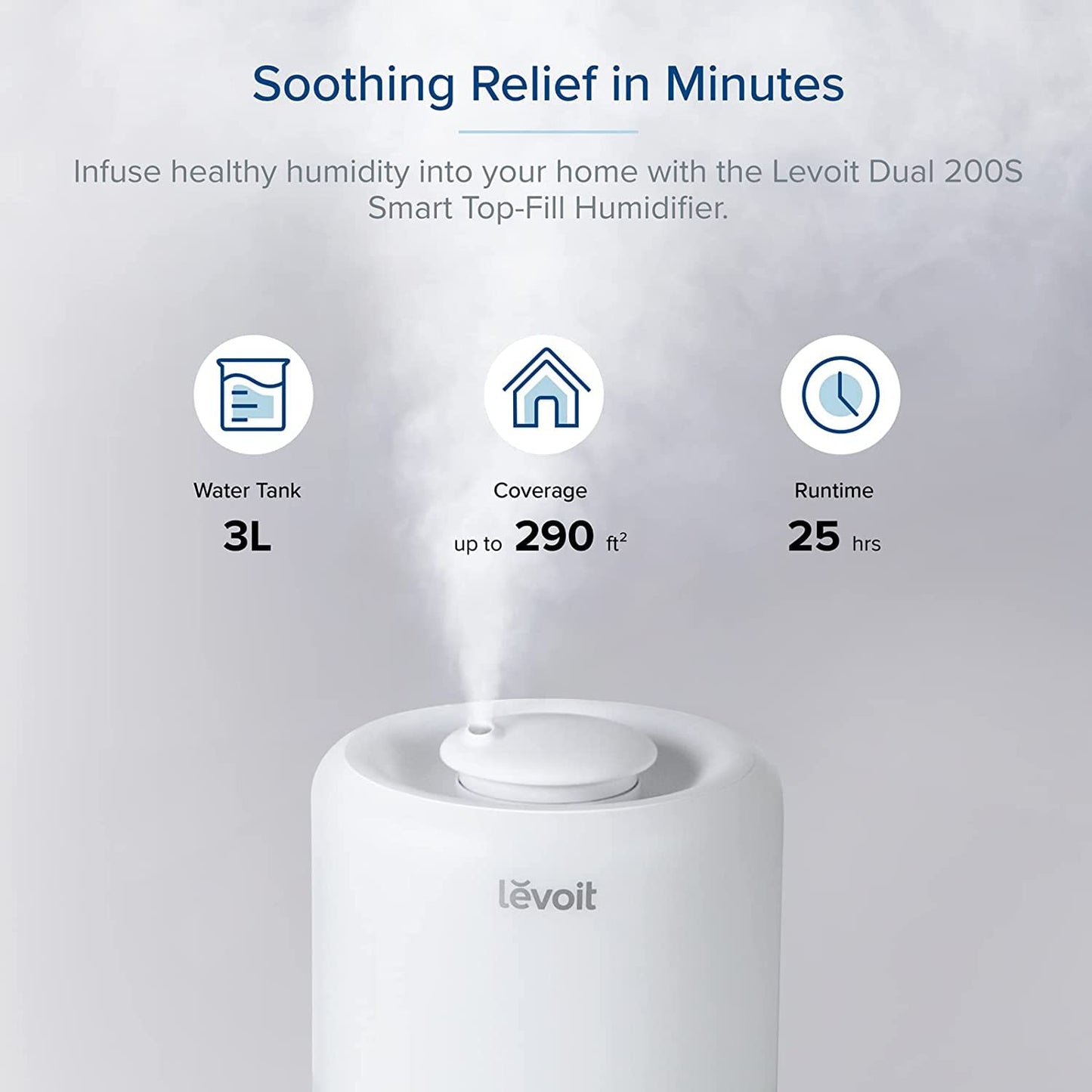 Levoit Smart Humidifiers for Bedroom, Top Fill, Essential Oil Diffuser