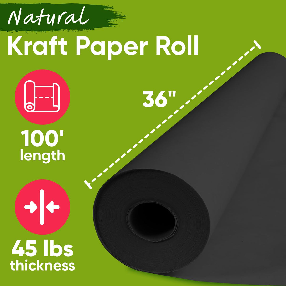 Paclord 36" x 1200" USA Made Halloween Black Kraft Paper Roll, 45 lbs Thickness, American Quality Paper for School, Crafts, Art, Bulletin Board - Odorless, Non-Toxic, Safe for Kids