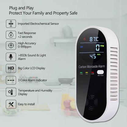 3-in-1 Carbon Monoxide Detector, Carbon Monoxide Detector Plug in Wall with Temperature & Humidity Display, CO Alarm Monitor with Color LCD Display, Accurate & Easy to Install - Available at All In One Marketplace Canada
