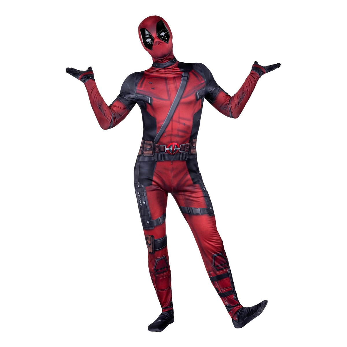 MARVEL Deadpool Official Adult Deluxe Zentai Halloween Costume - Stretch Spandex with Wrist Slits (M)