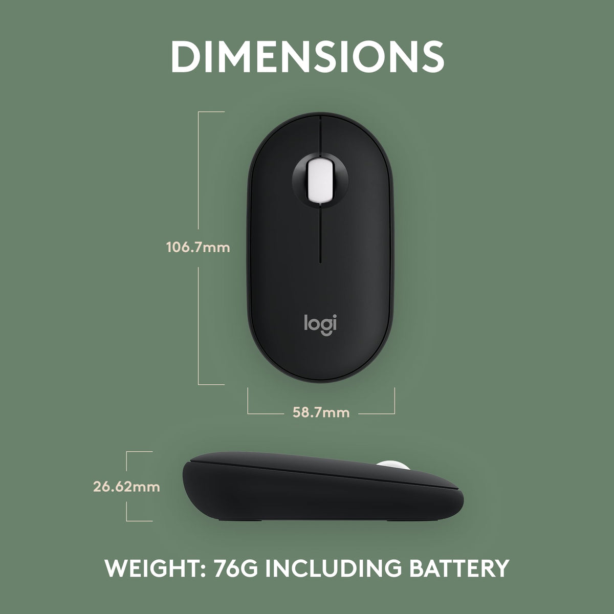 Logitech Pebble Mouse 2 M350s Slim Bluetooth Wireless Portable - Black