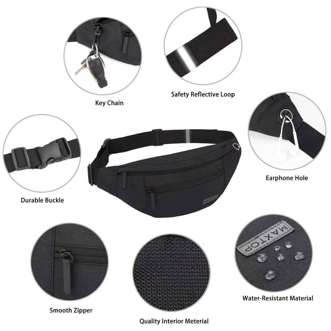 MAXTOP Large Fanny Pack for Women Men with 4-Zipper Pockets Gifts for Enjoy Festival Sports Workout Traveling Running Casual Hands-Free Water-Resistant Sling Waist Pack Bag Carrying of Phones