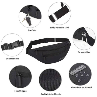 MAXTOP Large Fanny Pack for Women Men with 4-Zipper Pockets Gifts for Enjoy Festival Sports Workout Traveling Running Casual Hands-Free Water-Resistant Sling Waist Pack Bag Carrying of Phones