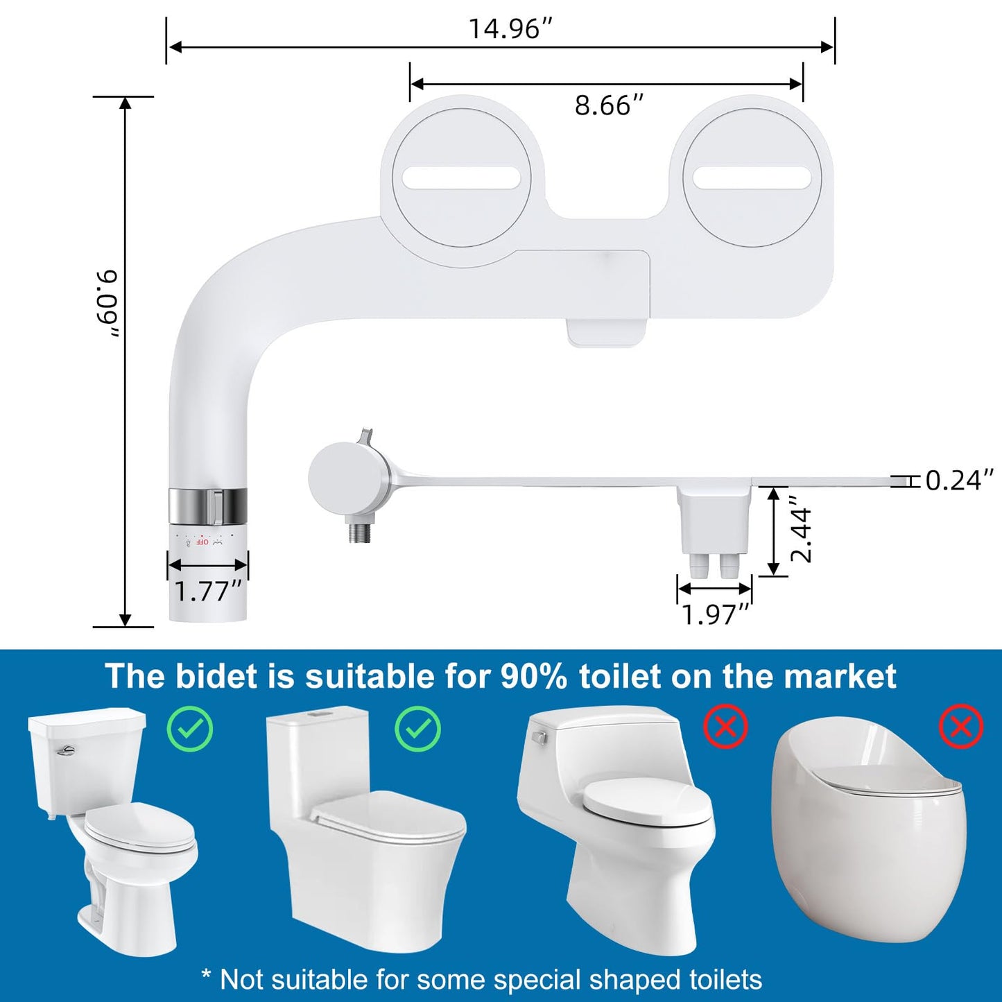 Ultra-Slim Bidet Attachment for Toilet, Adjustable Water Pressure for Rear/Feminine Wash Bidet, Non Electric Self Cleaning Fresh Cold Water Toilet Bidets Spray Jet Easy Install (Silver) ExploreHorizon