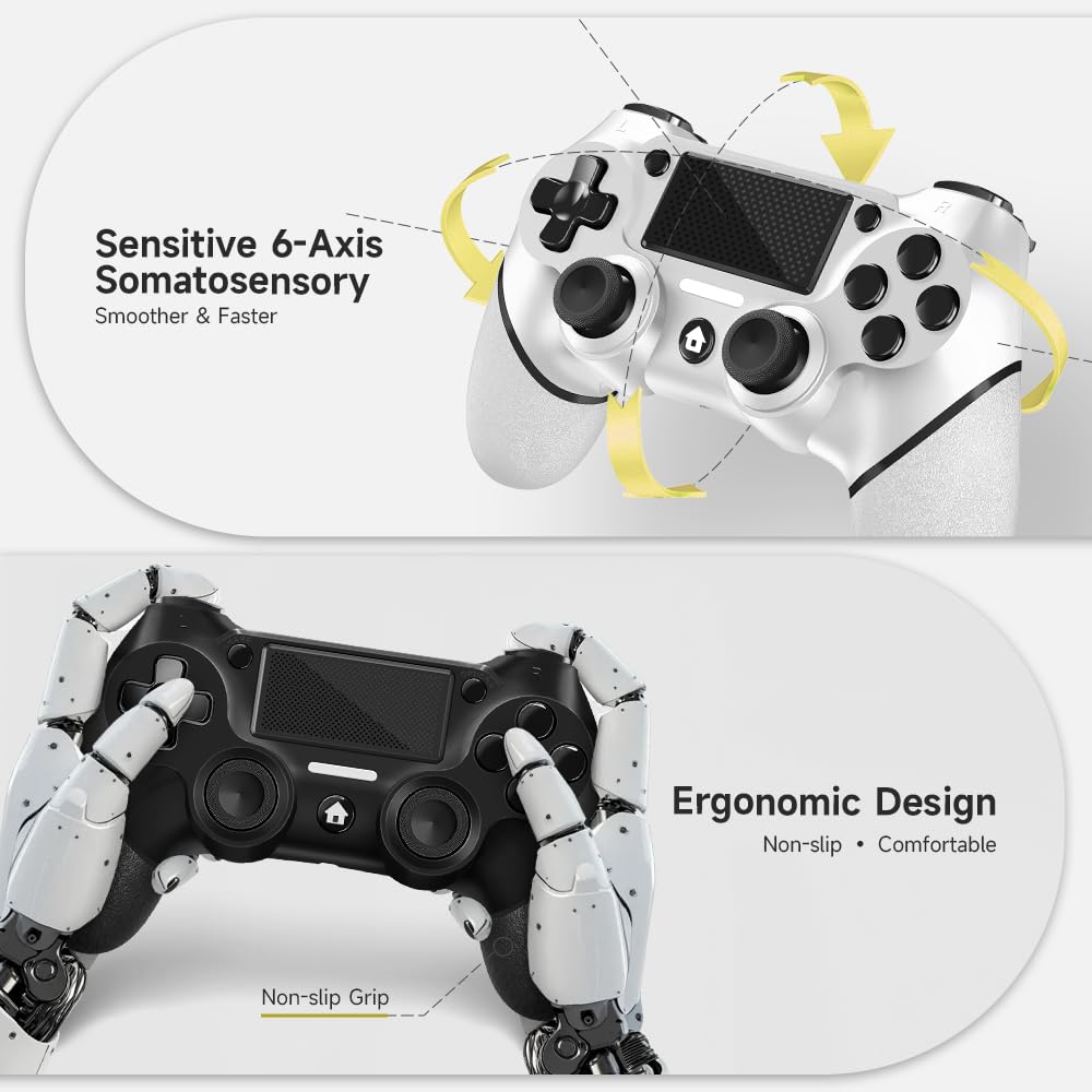 AceGamer 2 Pack for PS4 Controller, Wireless Controller for PS4/Slim/PC, with Non-Slip Grip of Both Sides and USB-C Cable! (Black and White)
