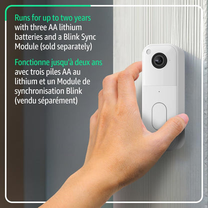 Blink Video Doorbell – Head-to-toe HD view, two-year battery life, and simple setup. Required Sync Module not included – Add-On (White) - Available at All In One Marketplace Canada