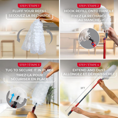 Vileda Duster | Flex & Catch Heavy Duty Dusting Kit with 15 Disposable Duster Refills | Extendable 3 Ft Handle with Secure Hook | Traps 3X More Dust Than Feather Dusters - Available at All In One Marketplace Canada
